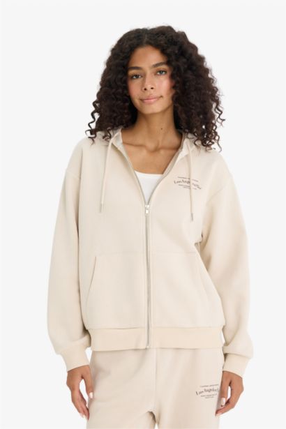 Оверсайз, свободный покрой, толстый кардиган с капюшоном и принтом