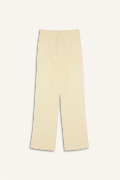 بنطرون قماش كتان برجل واسع وايد ليج وخصر عالي