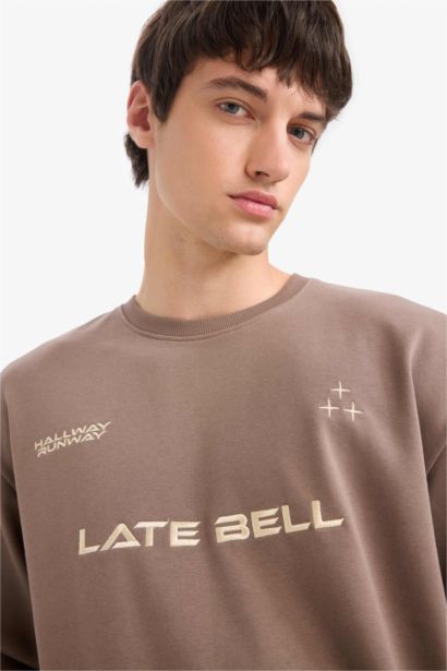 Cotton Boxy Fit Crew Neck Embroidered Sweatshirt