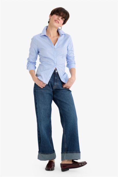 Slim Fit Flap Collar Long Sleeve Shirt