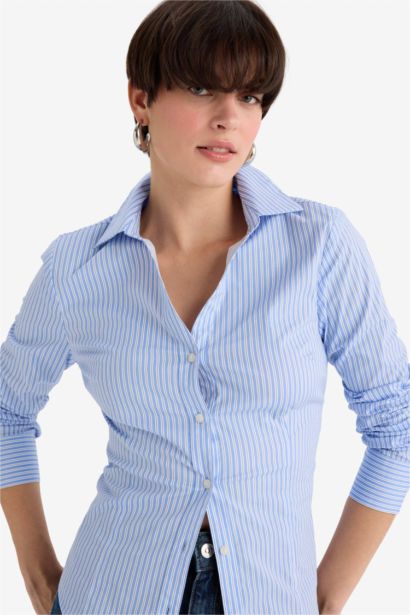 Slim Fit Flap Collar Long Sleeve Shirt