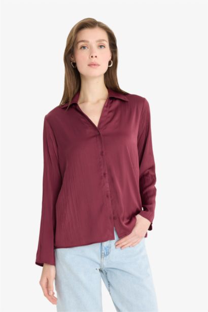 Рубашка сатиновая с длинным рукавом, стандартный крой