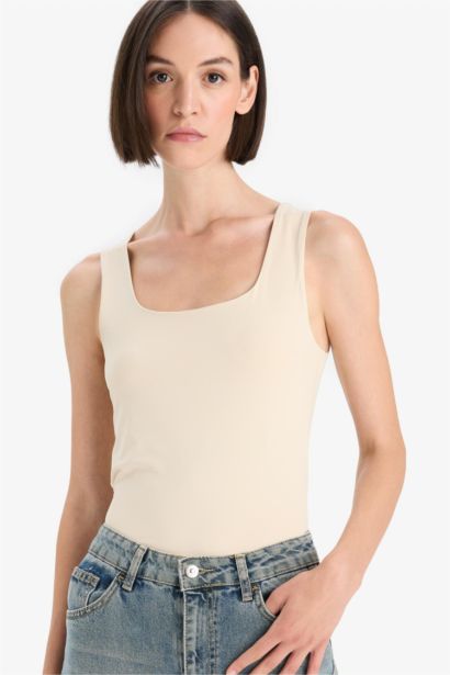 Slim Fit Square Neck Basic Tank Top