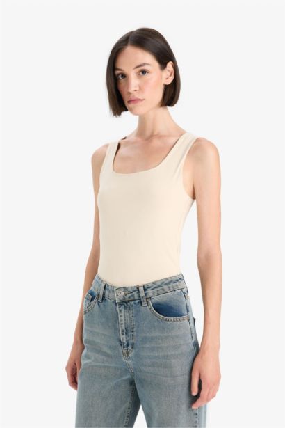 Slim Fit Square Neck Basic Tank Top