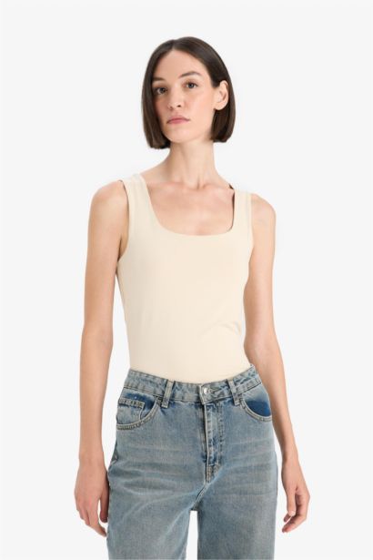 Slim Fit Square Neck Basic Tank Top