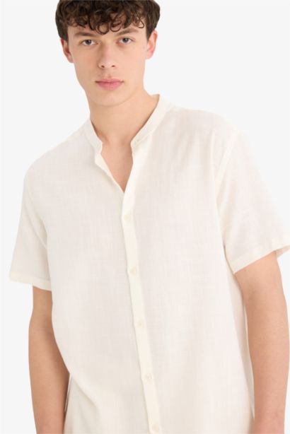 قميص نص كم قطن قصة عادية وياقة عالية