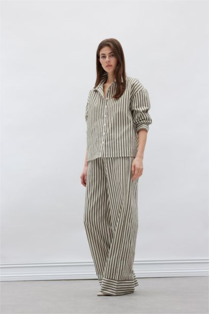 Wide Leg Double Pocket High Waist Trousers