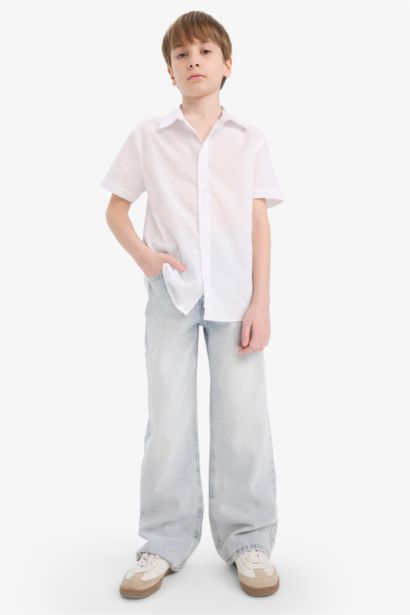 قميص نص كم قطن قصة عادية بياقة بولو