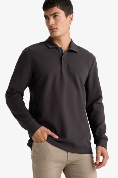 Regular Fit Polo Collar Long Sleeve Sweatshirt