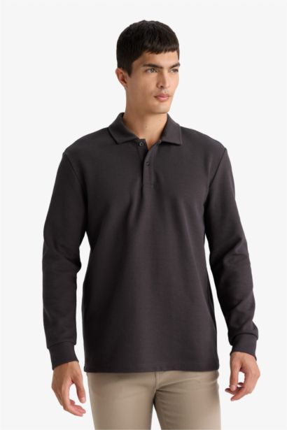 Regular Fit Polo Collar Long Sleeve Sweatshirt