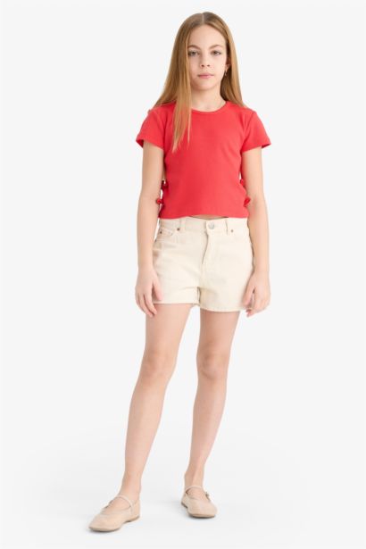 Girl Slim Fit Crew Neck Ribbed Camisole T-Shirt