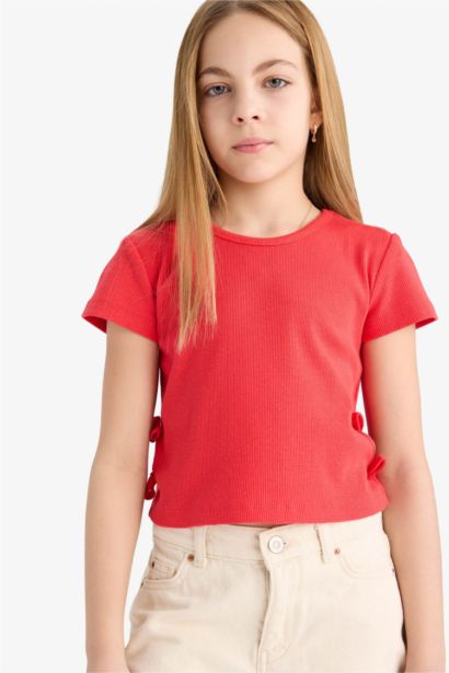 Girl Slim Fit Crew Neck Ribbed Camisole T-Shirt