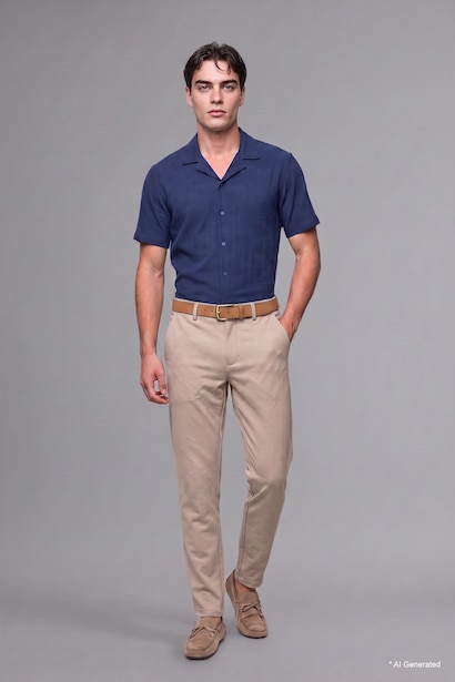 Modern Fit Resort Neck Crinkle Fabric Short Sleeve Shirt