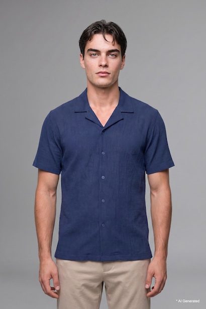 Modern Fit Resort Neck Crinkle Fabric Short Sleeve Shirt