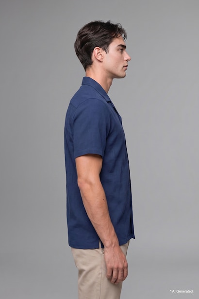 Modern Fit Resort Neck Crinkle Fabric Short Sleeve Shirt