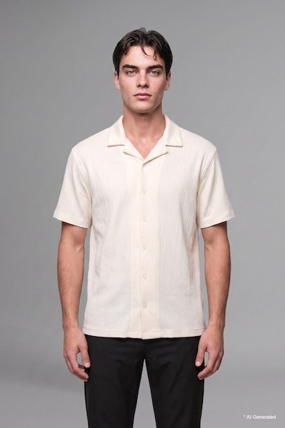 Modern Fit Resort Neck Crinkle Fabric Short Sleeve Shirt
