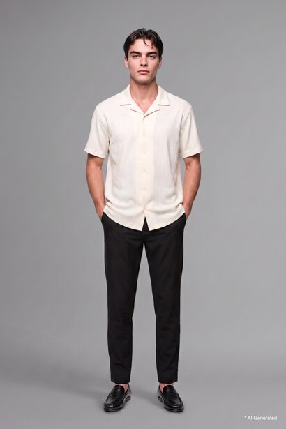 Modern Fit Resort Neck Crinkle Fabric Short Sleeve Shirt