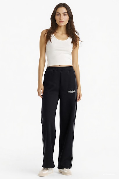 Straight Fit Thick Sweatshirt Fabric Trousers