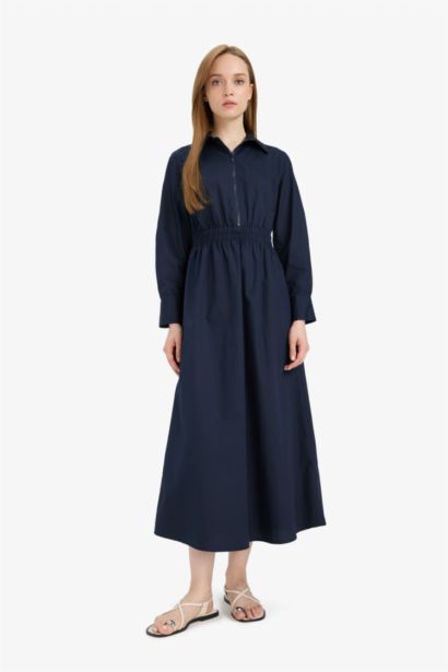 Robe chemise en popeline à manches longues Coupe régulière