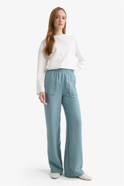 Wide Leg Elastic Waist Pocketed Trousers