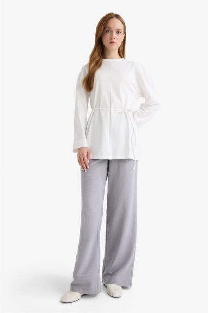 Wide Leg Elastic Waist Pocketed Trousers