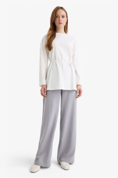 Wide Leg Elastic Waist Pocketed Trousers