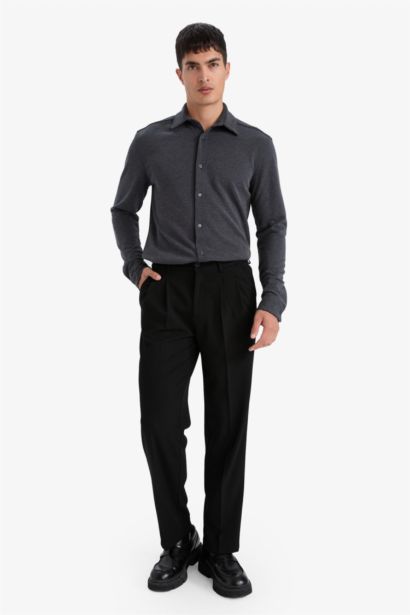 قميص ردن طويل بيكيه مودرن فيت وياخة بولو