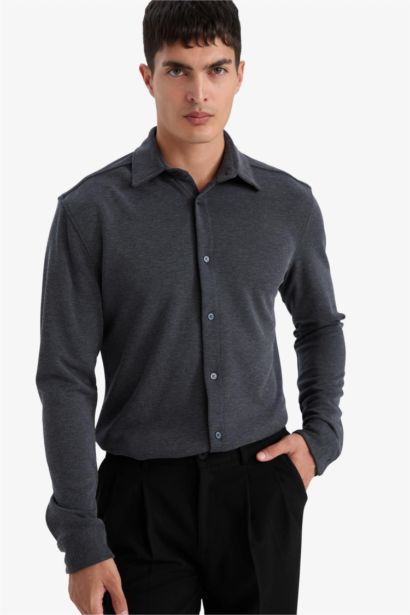 قميص ردن طويل بيكيه مودرن فيت وياخة بولو