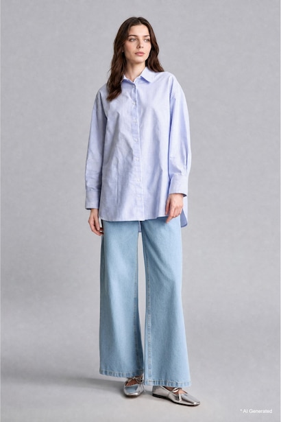 Relaxed Fit Oxford Long Sleeve Tunic