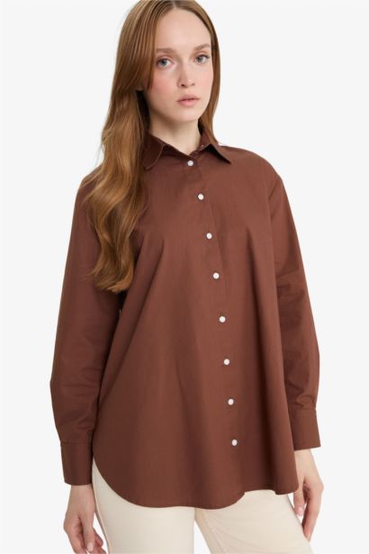 Tunique en popeline à manches longues Coupe décontractée