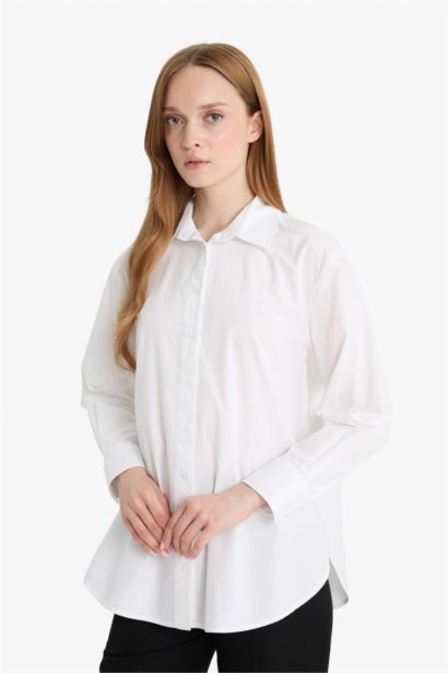 Tunique en popeline à manches longues Coupe décontractée