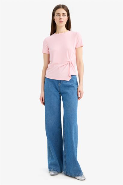 تيشيرت سليم نص كم برقبة مستديرة