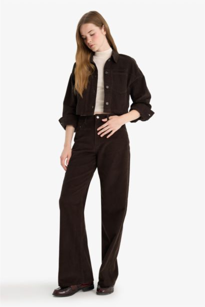 Wide Leg Zipper Velvet Trousers