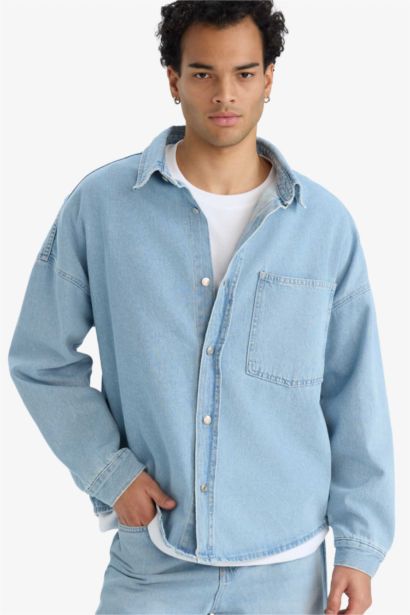Oversize Fit Denim Long Sleeve Shirt
