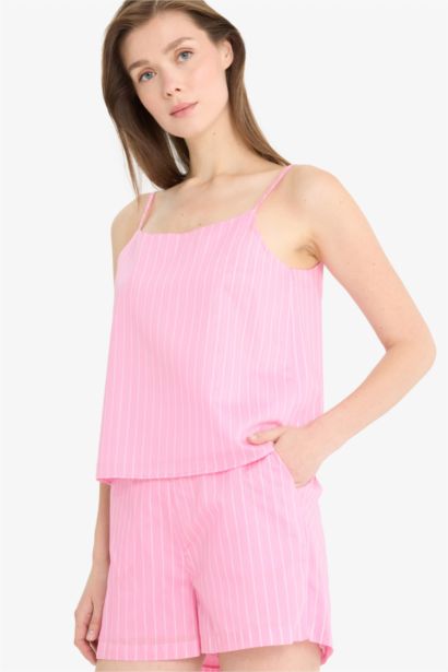 Regular Fit Crew Neck Striped Sleeveless Blouse