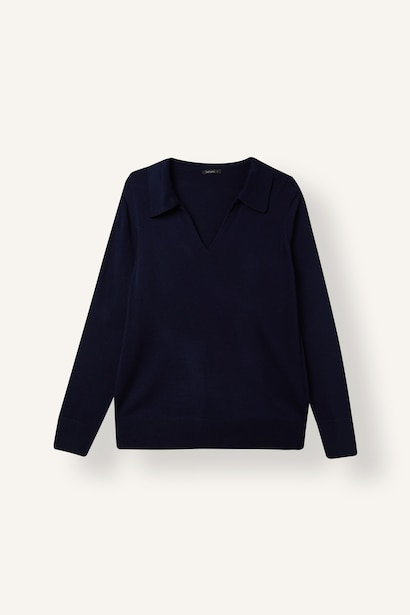 Regular Fit Navy Blue Polo Collar Sweater