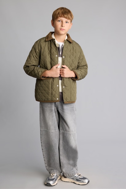 Boy Waterproof Polo Collar Plush Lined Jacket