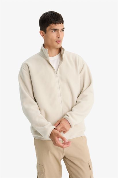 Relax Fit Half Turtleneck Zippered Fleece Cardigan