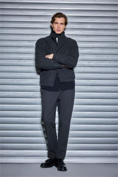 Straight Fit Regular Hem Combed Cotton Trousers