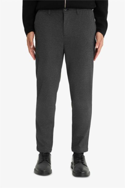 Straight Fit Regular Hem Combed Cotton Trousers