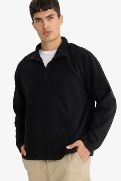 Relax Fit Half Zippered Fleece Sweatshirt
