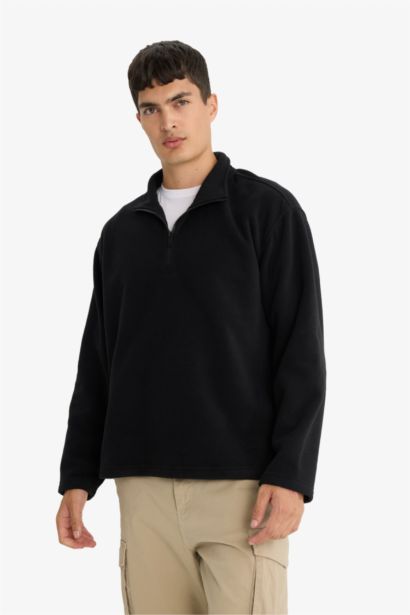 Relax Fit Half Zippered Fleece Sweatshirt