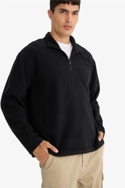 Relax Fit Half Zippered Fleece Sweatshirt