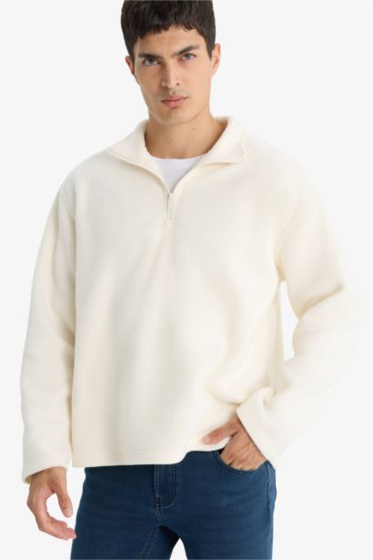 Relax Fit Half Zippered Fleece Sweatshirt