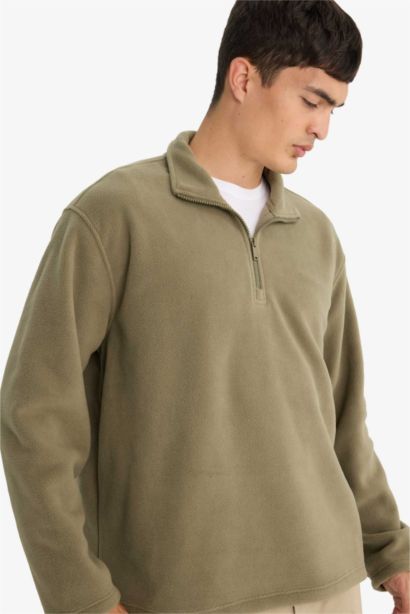 Relax Fit Half Zippered Fleece Sweatshirt