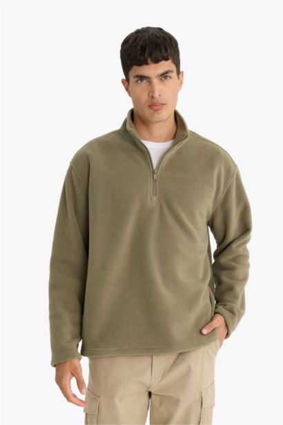 Relax Fit Half Zippered Fleece Sweatshirt