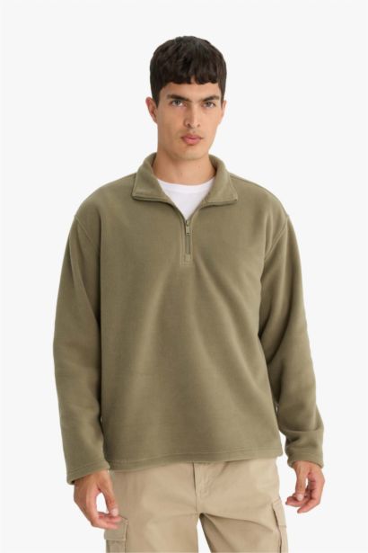 Relax Fit Half Zippered Fleece Sweatshirt