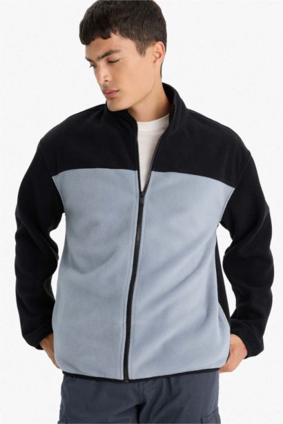Relax Fit Half Turtleneck Zip Up Fleece Cardigan