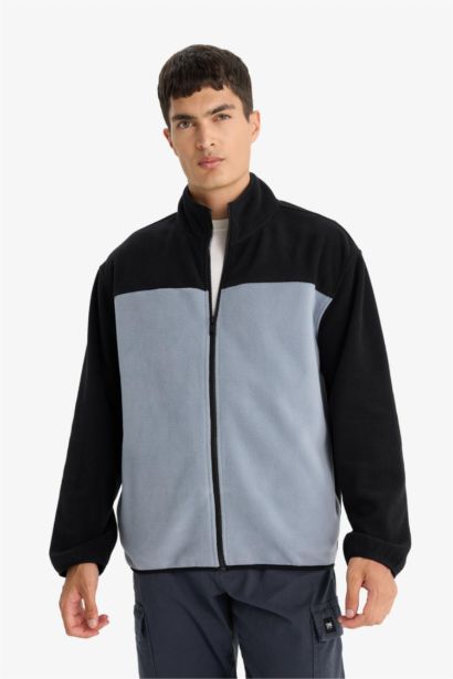 Relax Fit Half Turtleneck Zip Up Fleece Cardigan