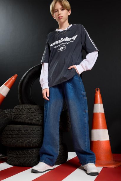 Wide Leg Düz Paça Jean Pantolon Erkek Çocuk